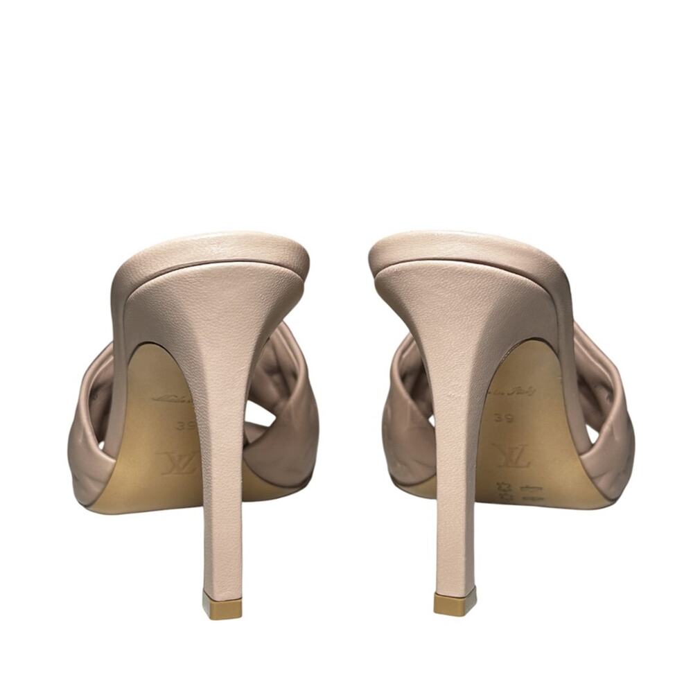 LOUIS VUITTON Revival Nude Lambskin Embossed Monogram Heels Slides Mules 39 - Picture 6 of 9